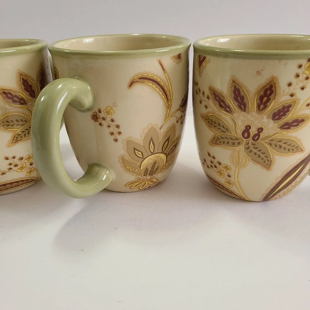 Turkish Floral Ivory Ceramic Mugs Set of 3 by Jaclyn Smith